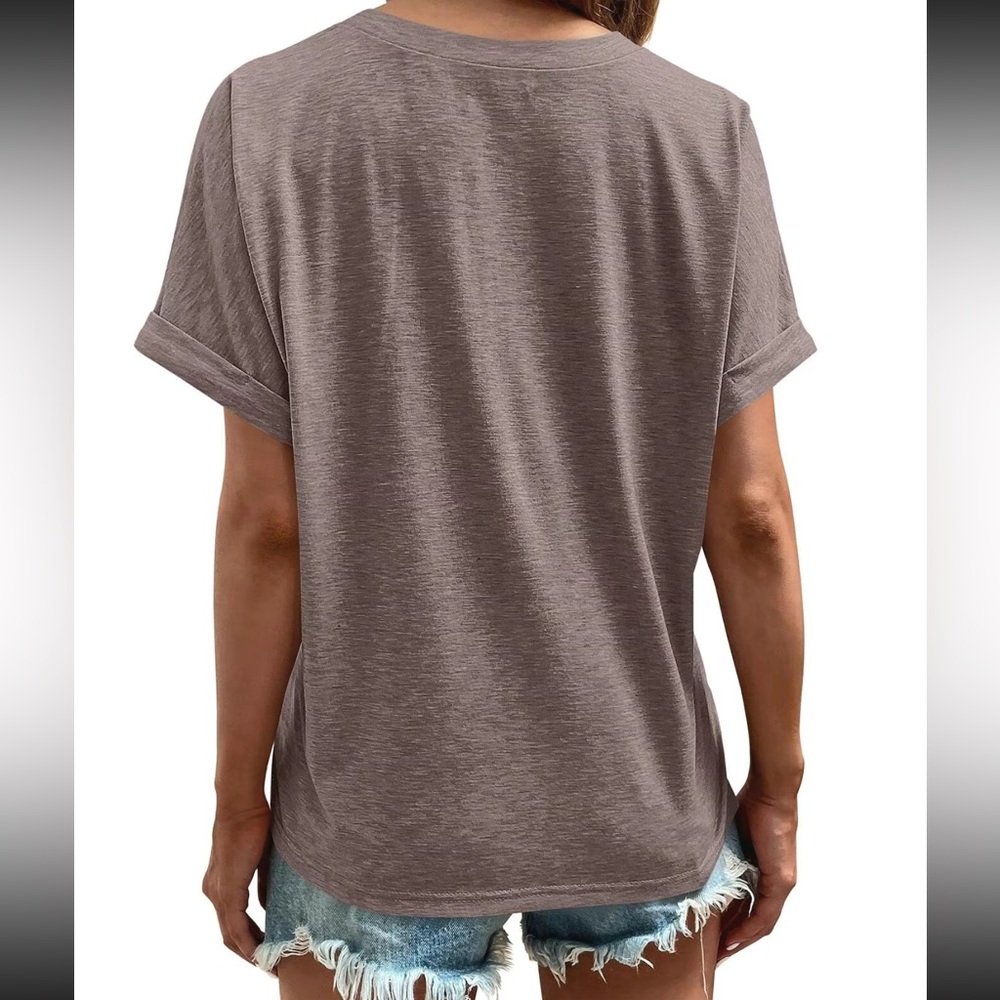 👚NWOT Oversized V Neck Batwing Short Rolled Sleeve Casual Basic Tee Shirt Top - Picture 3 of 13